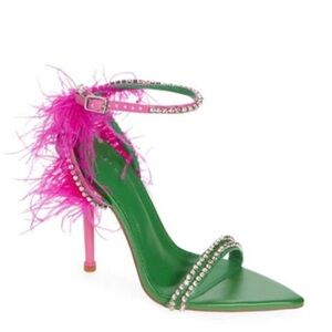 Green and Pink Azalea Wang Feathered Women's Heels